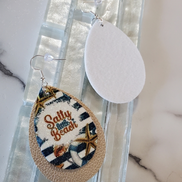 Salty Little Beach Faux Leather Teardrop Earrings - Picture 8 of 13